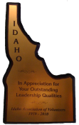 6" x 10" Shape of Idaho Plaque with
Gold plate engraved black letters.