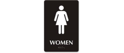 9" x 6" Black ADA Women Restroom Sign with Braille